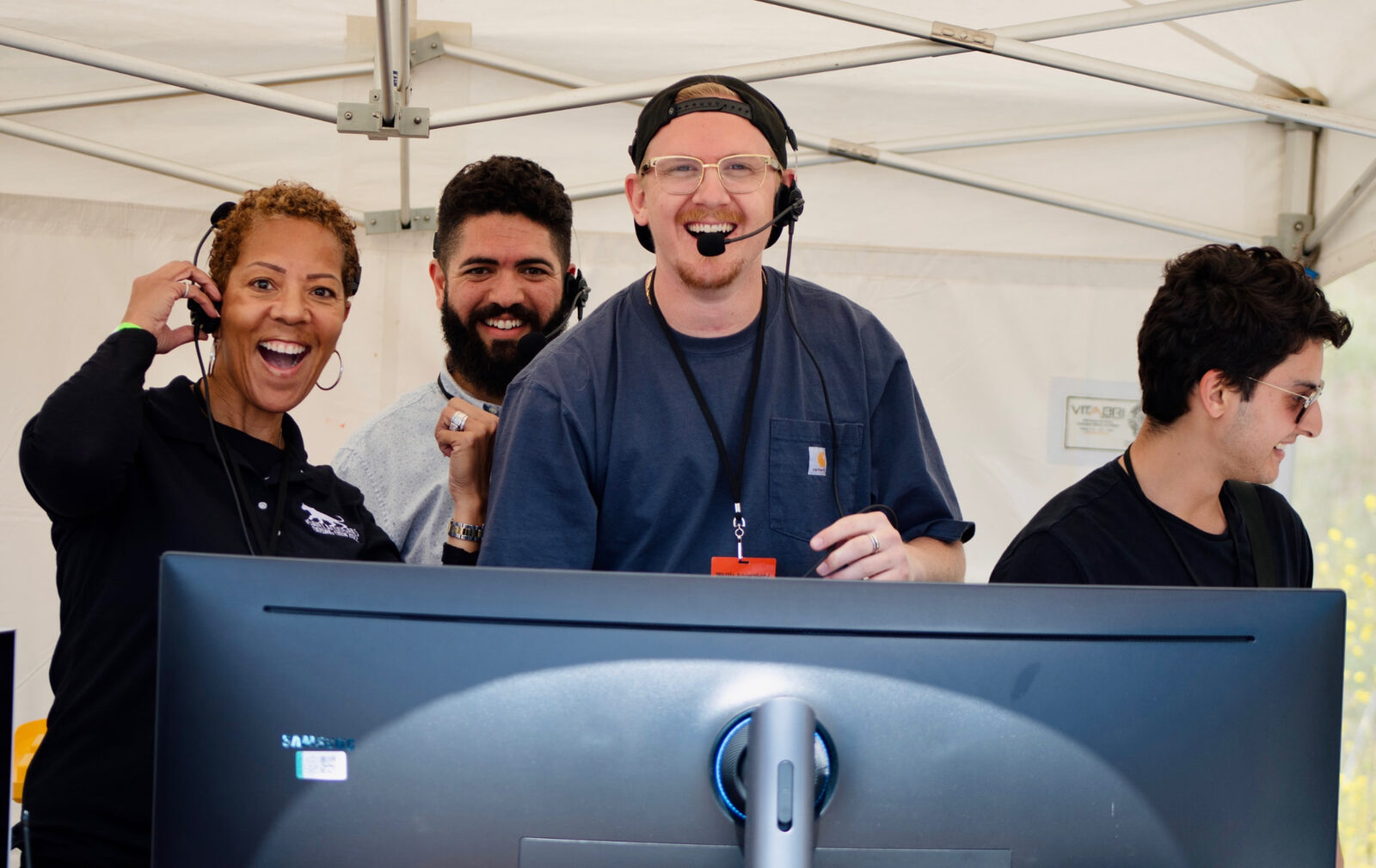 The production team at the video village during the Annenberg Wildlife Crossing livestream.